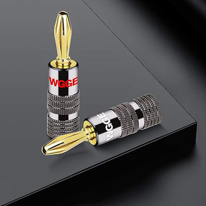 WGGE WG-029 Banana Plugs Audio Jack Connector, 24k Gold Dual Screw Lock Speaker Connector for Speaker Wire, Wall Plate, Home Theater, Audio/Video Receiver, and Sound Systems ((6 Pairs (12 Plugs)))