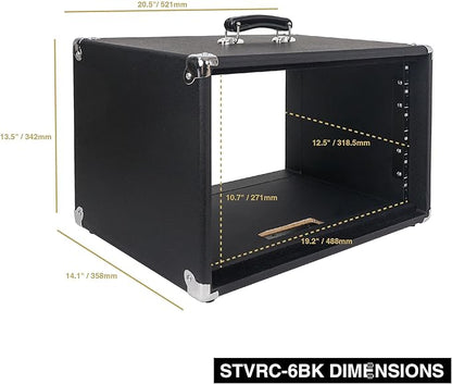 Sound Town Vintage 6U Amp Rack Case, 12.5" Depth with Rubber Feet, Dust Cover, Kickstand, Black (STVRC-6BK)