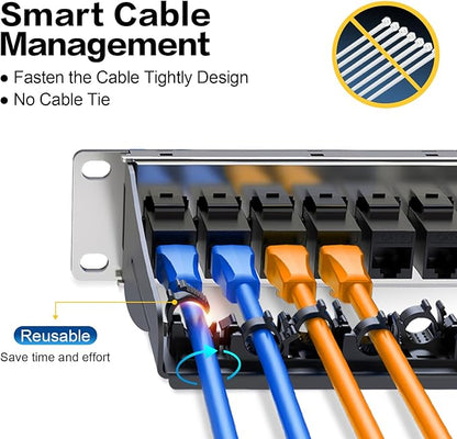 PBAEGAV 12 Port Patch Panel Blank UTP/STP 1U 19“ Keystone Patch Panel with Cable Management and Support Bar Compatible with LC/SC/ST/FC/USB/HDMI Keystone Jack(12 Port)
