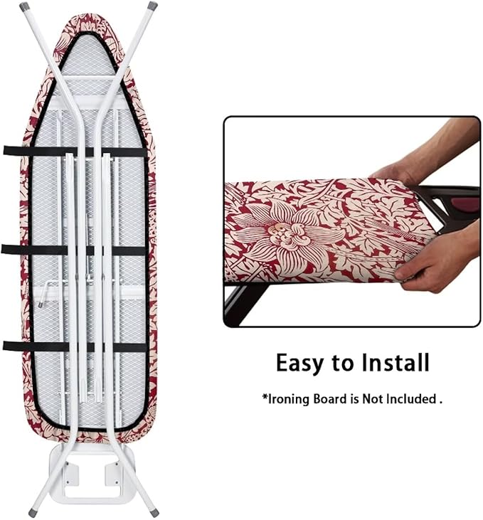 ZCFYGDX Vintage Red Floral Print Ironing Board Cover with Elastic Edge 3 Bottom Nylon Buckle Straps Breathable Resist Scorch Staining Suitable for Size-2XL Iron Board House William Morris Decor