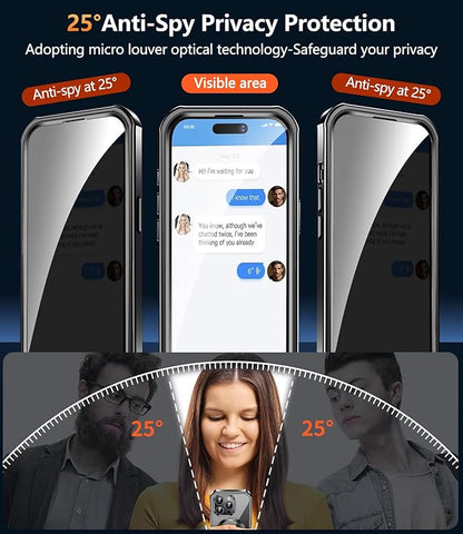[360° Rotatable CD Stand & Built-in Privacy Screen Magnetic Case for iPhone 14 Pro [Compatible with MagSafe & Full Signal] Mil-Grade Shockproof Full Body Anti-Spy Cover for 14 Pro-Black