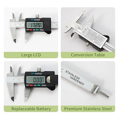 SCITOOLS Digital Caliper 0-6" Measuring Tool with Metal Ruler, Micrometer Caliper with Auto-Off Feature, Interchangeable Between inches and millimeters for DIY/Household and 3D Printing, Black