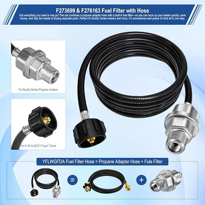 Propane Heater Fuel Filter F273699 with 6FT Propane Hose for Buddy Heater, Big Buddy, Little Buddy, Portable Buddy,Connect 20-45 lb Propane Tanks,Replaces F276163 F273704 F273701 F273702 Etc.
