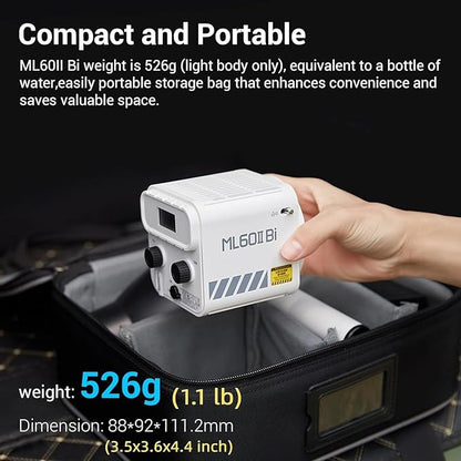 Godox ML60IIBi with Handheld Bracket, 70W Bi-Color LED Video Light, Handheld LED Light with Quiet Cooling Fan, Portable COB Continuous Output Lighting, 11 FX Effects 0-100% Brightness