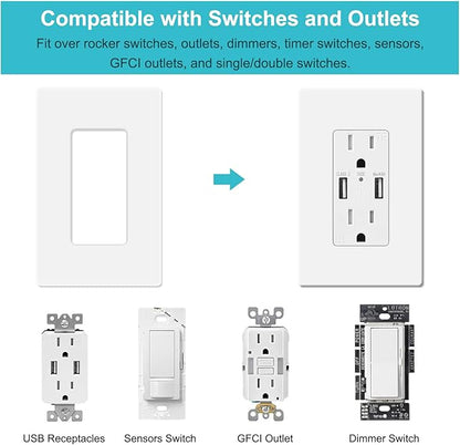 MLLIZH 20 Pack 1-Gang Screwless Wall Plate, Outlet Cover Plates, 4.57” H x 2.76” L, for Light Switch, Dimmer, GFCI, USB Outlet