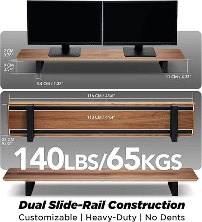 ULTRARM Moodular Wooden Monitor Stand 45.6” (116cm) Large Desk Organizer with Metal Slide Rails for Drawer, Tray, Laptop, Tablet, Phone & Headphones Customizable Riser for Organized Workspace Walnut