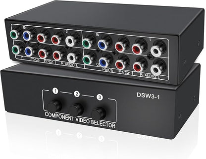 XMSJSIY Component AV Video Switch 3 in 1 Out Composite 5 RCA YPbPr RGB Selector Switcher AV Splitter Converter Box 3-Way Hub 1080P for Xbox 360 Wii PS2 PS3 DVD VCD EVD HDVD