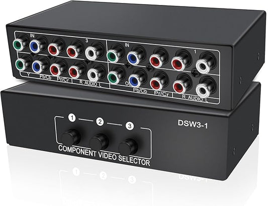 XMSJSIY Component AV Video Switch 3 in 1 Out Composite 5 RCA YPbPr RGB Selector Switcher AV Splitter Converter Box 3-Way Hub 1080P for Xbox 360 Wii PS2 PS3 DVD VCD EVD HDVD