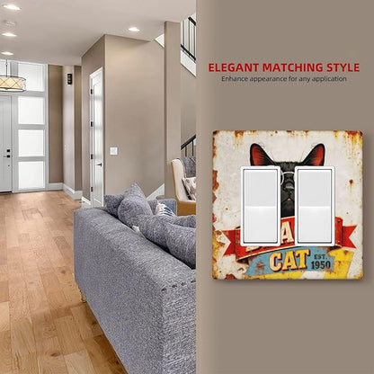Bvtewkhz Black Cat Vintage 2 Gang Double Rocker Decorative Outlet Covers Light Switch Plate Electrical Receptacle Switchplate For Bathroom Kitchen Bedroom