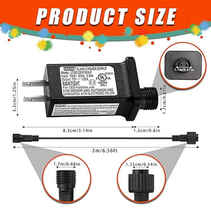 12V 1A LED Controller with Extension Cord, Replacement Model JT-DC120V1000-F Class 2 Power Supply Ip44 Low Voltage Transformer for Christmas String Light Inflatable Decorations