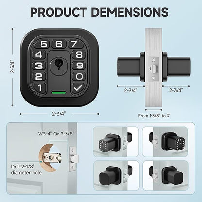 Richelock Fingerprint Door knob, Smart Biometric Door Lock with Keypad, Keyless Entry Code Door Knob, Waterproof & Weatherproof, Auto Lock,Voice Navigation, for Bedroom, Gate,Office -Matte Black