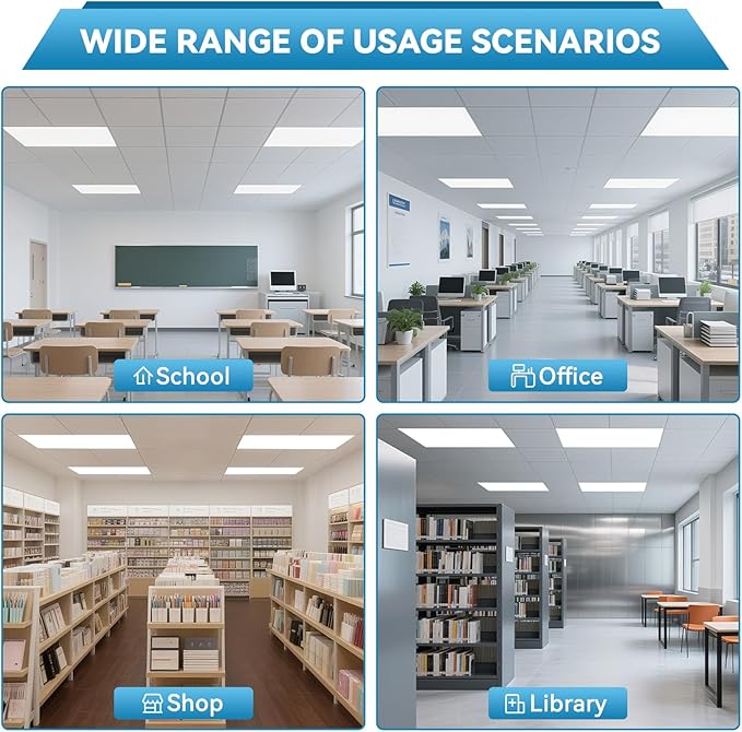 Msbfi 2x4 LED Flat Panel Lights Drop Ceiling Light Fixture 5000K 4000K 3000K Selectable 0-10v Dimmable, 30-40-50W 24x48 LED Light Fixture 100-277V for Office Ceiling Lighting Fixture ETL/DLC 8 Pack
