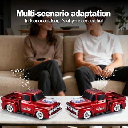 Vintage Pickup Truck Bluetooth Speaker, Retro Truck Model with HD Sound, Built-in Mic, LED Party Lights, TWS Dual Pairing, Multi-Interface Output, Portable Outdoor Speaker for Parties & Beach (RED)