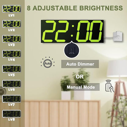 CHKOSDA LED Large Digital Wall Clock, Oversize Digital Clock with 6” Numbers, Remote Control Count up/Countdown Timer Clock, Auto Dimmer, Big Calendar and Thermometer（Yellow