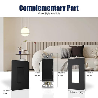 ThunderWay Matte Black 3 Way Decorative Light Switch with Plate, 15 A 120/277 V Rocker Paddle Wall Switch Replacement, Self-Grounding, Residential Grade, Wall Plate, UL Listed (20 Pack)