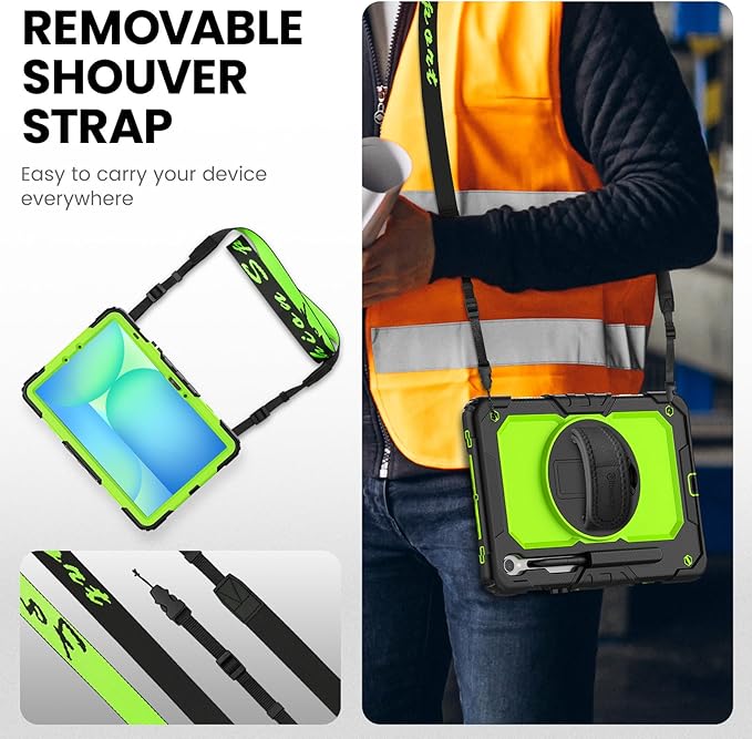 Timecity Case for Samsung Galaxy Tab S10 FE/ S9 FE 5G 10.9 Inch/ S9 11 Inch - Heavy Duty Protective Cover with Screen Protector, Rotating Stand, Shoulder Strap & S Pen Holder | Kids-Friendly, Green