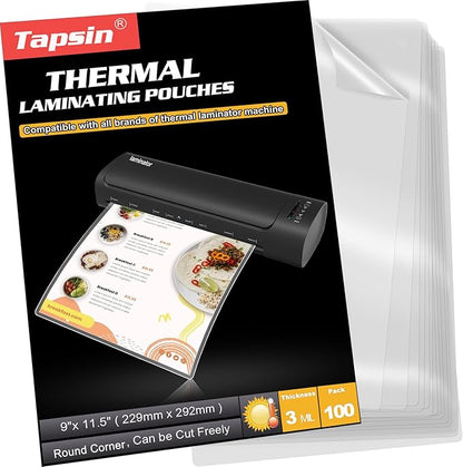 Laminating Sheets, 100 PCS 3 Mil Laminating Pouches 9 x 11.5 Thermal Laminate Sheets Holds 8.5 x 11 Inch Sheets, Universal Lamination Paper for Laminator, Photos, Files, Round Corner Letter Size
