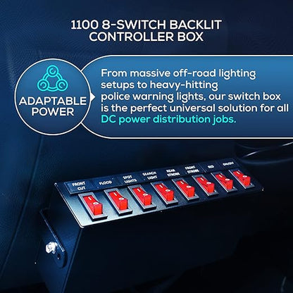 Ultra Bright Lightz 1100 8-Switch Backlit Controller Box | Emergency Vehicle Strobe Warning Lights | Siren | Speaker