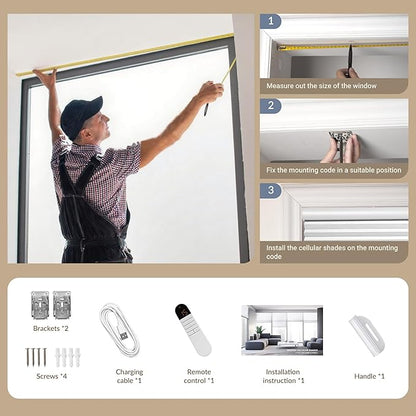 Boolegon Motorized Blinds with Remote, Light Filtering Smart Blinds, Automatic Cellular Shades for Windows, Rechargeable Electric Honeycomb Shades for Home,Light Filtering Beige,Custom Size