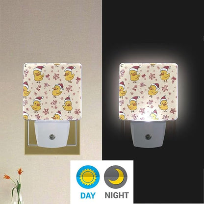 Pigsaly Led Night Light Cute Cartoon Yellow Ducks Santa Hats Snowflake Night Light Plug in Wall Lamp Smart Dusk to Dawn Sensor Nightlight Led Lamp Energy Saving Lights Gift for Kids Room Bedroom Ba
