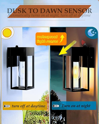 LWSOY Dusk to Dawn Outdoor Lights, Waterproof Porch Lights 2 Pack, Exterior Lighting Fixtures with Cylinder Lampshade, LED Wall Sconce Light for House Porch Patio Front Door Garage.