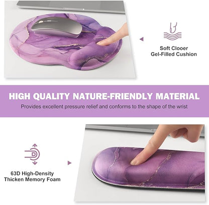 ToLuLu Desk Mat, XXL Large Mouse Pad Wrist Support Set，4 in1 Gaming Mousepad Desk Pad+ Ergonomic Mouse Pad with Wrist Rest + Keyboard Wrist Rest+Coaster for Women Home Office Computer, Purple Marble