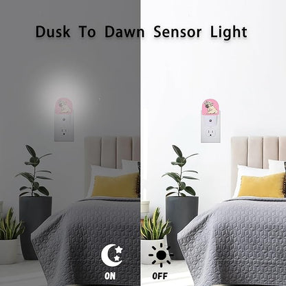 Axxitude Puppy Pug Chamomile Flowers Night Lights Plug into Wall for Girls Boys Room,Night Light LED Lamp Dusk to Dawn Sensor Round Lamp for Bedroom Bathroom Hallway Home Wall Decor Nightlight
