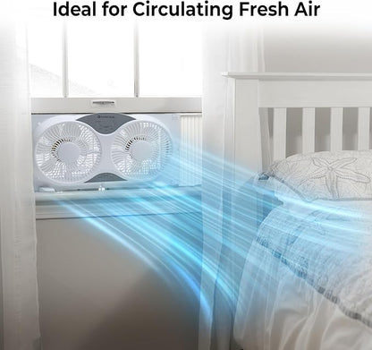 Comfort Zone Twin Window Fan with Remote Control, Removable Cover, Reversible, 9 inch, 3 Speed, 3 Function, Expandable, Exhaust, Airflow 8.40 ft/sec, Ideal for Home, Kitchen, Bedroom & Office, CZ310R
