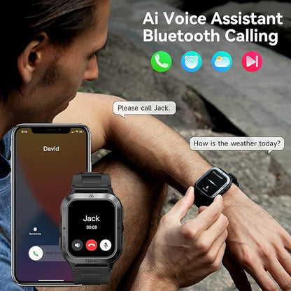 AMAZTIM Smart Watch, 60 Days Extra-Long Battery, 50M Waterproof, Rugged Military Bluetooth Call(Answer/Dial Calls), 1.85" Ultra Large HD Display, AI Voice Assistant, Compatible for Android and iOS