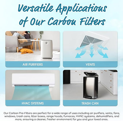 Breathe Naturally Universal Cut To Fit Carbon Activated Air Filter - Replacement Charcoal Filters - Pre Filter Carbon Sheet for Air Purifier, Vent Filters & More - Made in USA (Pack of 2, 8x48)