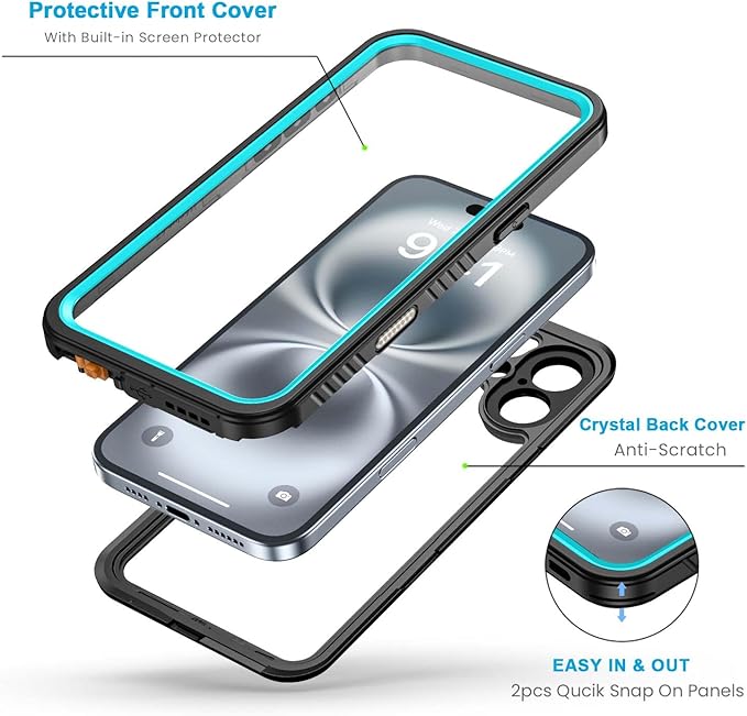 Lanhiem for iPhone 16 Plus Case, IP68 Waterproof Dustproof Shockproof Cases with Built-in Screen Protector, 360 Full Body Heavy Duty Rugged Phone Cover for iPhone 16 Plus - 6.7 inch (Blue)