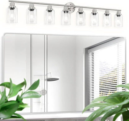 Guliaofo 8-Light Brushed Nickel Vanity Lights, Modern Bathroom Light Fixtures with Clear Glass Shade, Wall Lamps for Mirror Kitchen Hallway Cabinet Living Room Sconces Lights - E26