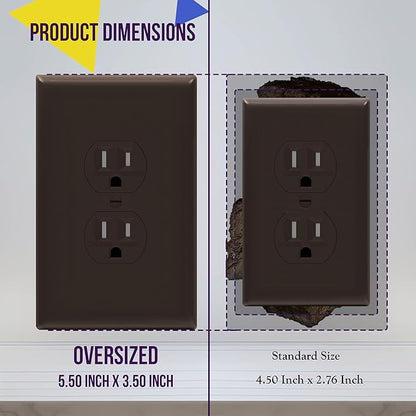 ENERLITES Duplex Receptacle Outlet Wall Plate, Jumbo Electrical Outlet Covers, Gloss Finish, Oversized 1-Gang 5.51" x 3.50", Polycarbonate Thermoplastic, 8821O-BR-10PCS, Brown, 10 Pack