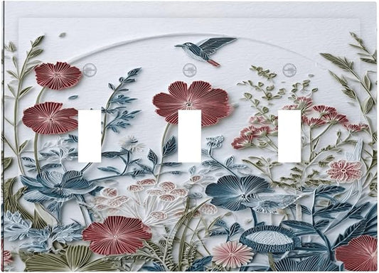 Bvtewkhz Wildflowers Flowers Floral Plants 3 Gang Triple Toggle Wall Plate Cover Decorative Light Switch Covers Electrical Faceplate Switch Plates for Bathroom Kitchen Home
