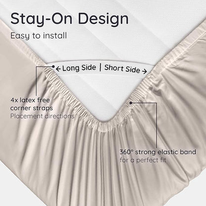 Bambaw 100% Viscose Derived from Bamboo Fitted Sheet Twin Size, Cooling Fitted Sheet Twin Size, 15’’ Deep Pocket, Breathable & Soft Sheets (Sand)