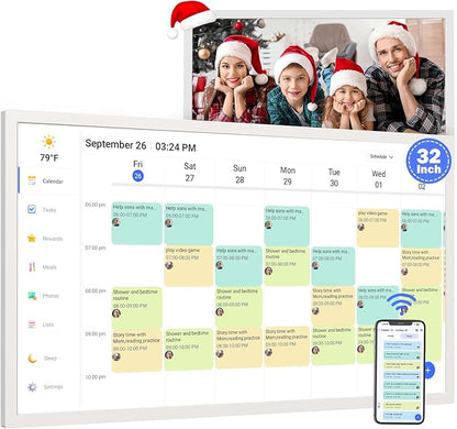 Smart Digital Calendar & Chore Chart for Family Schedules – 32 Inch Smart Touchscreen Interactive Display, Dual-WiFi, Auto-Sync Google iCloud Outlook Calendars, Selectable Reminders, Wall Mountable