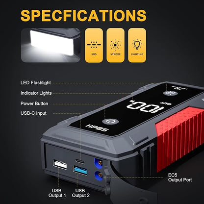 HPBS H50 Jump Starter - 5000A Jump Starter Battery Pack for Up to 10.0L Gas and 8.0L Diesel Engines, 12V Car Battery Jumper Starter Portable with 3.0" LCD Display, Jump Box