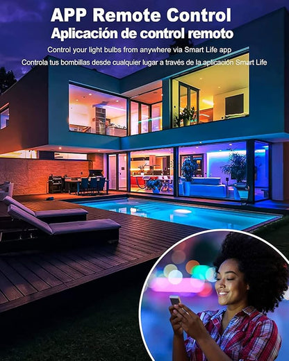 OHLUX Smart Light Bulbs, Color Changing LED Bulbs for Alexa and Google Assistant, 2.4GHz WiFi and Bluetooth with Music Sync, E26 A19, 120V, 4 Pack