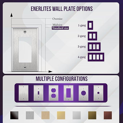 ENERLITES Decorator Switch or Receptacle Outlet Metal Wall Plate, Corrosion Resistant, Size 1-Gang 4.50" x 2.76", UL Listed, 7731, 430 Stainless Steel, Silver