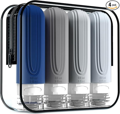 Travel Bottles for Toiletries, Tsa Approved 3oz Travel Size Containers BPA Free Leak Proof Refillable Liquid Silicone Squeezable Travel Accessories for Shampoo Conditioner Lotion (4 Pack)…