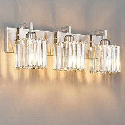 FDPBY Modern Bathroom Vanity Light 3-Lights Brushed Nickel Vanity Light Crystal Wall Light Bathroom Light Fixtures