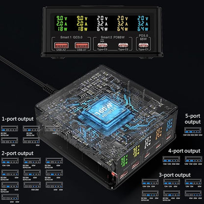 USB Charger Station Multi Port: Desktop 160W Power Fast Charging Hub Wall Block PD 3.0 – 5 Ports with Wireless Pad & Digital Display