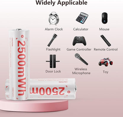 Tanatare Rechargeable aa Batteries, 2500mWh Lithium aa Rechargeable Batteries with 8AA+4 Slot Charger, Double a Battery 2000 Cycles, 1.5V Constant Voltage Output, Low Self Discharge