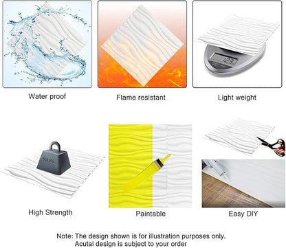 Art3d Decorative 3D PVC Wall Panel for Interior Décor, 6-Pack 24.6 x 31.5 in., Wave 2