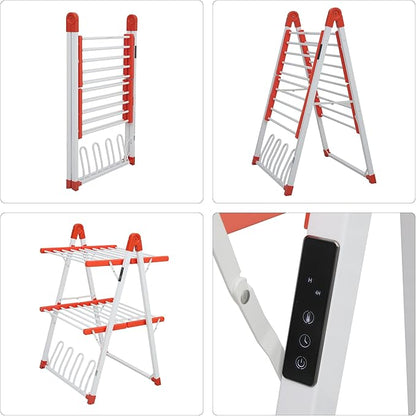 SHARNDY Electric Heated Clothes Drying Rack,Foldable Heated Garment Dryer with Timer Shut-Off Laundry Rack for Clothes Shoes Socks,Aluminum Alloy,Red,Plug & Play,(39.37x25.98x23.82in)