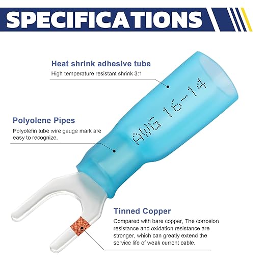 haisstronica 120PCS Heat Shrink Fork Spade Connectors #10 Waterproof Marine Grade Fork Terminal Connectors U-Type Yellow 12-10 Gauge