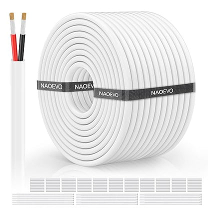 NAOVEO 14 Gauge Wire 2 Conductor Electrical Wire, 14 AWG Stranded PVC Tinned Copper Cable, Flexible/Low Voltage Automotive Wiring for LED Lamps, Marine, Speaker, Appliances (100FT)