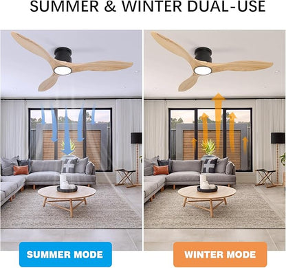 revoici Ceiling Fans with Lights Remote 52inch Solid Amber Color Wood Fan Timing 6 Speeds Silent Reversible DC Motor 3CCT LED Light with Memory Lighting Function Indoor Outdoor Fan Farmhouse Bedroom