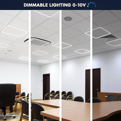 LUXRITE 2x2 FT Edge-Lit Frame LED Panel Lights, 5CCT Selectable 3000K-6500K, 2600/3900/5200LM, 20W/30W/40W Switch, Grid Drop Ceiling Lights, 0-10V Dimmable, Damp Rated, 100-277V, ETL Listed