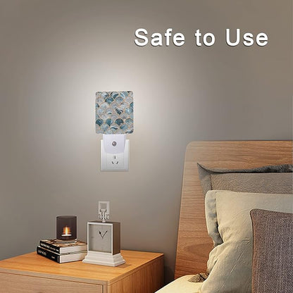 Smoaffly Mermaid Fish Scales Marble Night Light Plug-in LED Nightlights Auto Sensor Night Lamp Dusk-to-Dawn Lamp Home Decor for Nursery Children Girls Boys